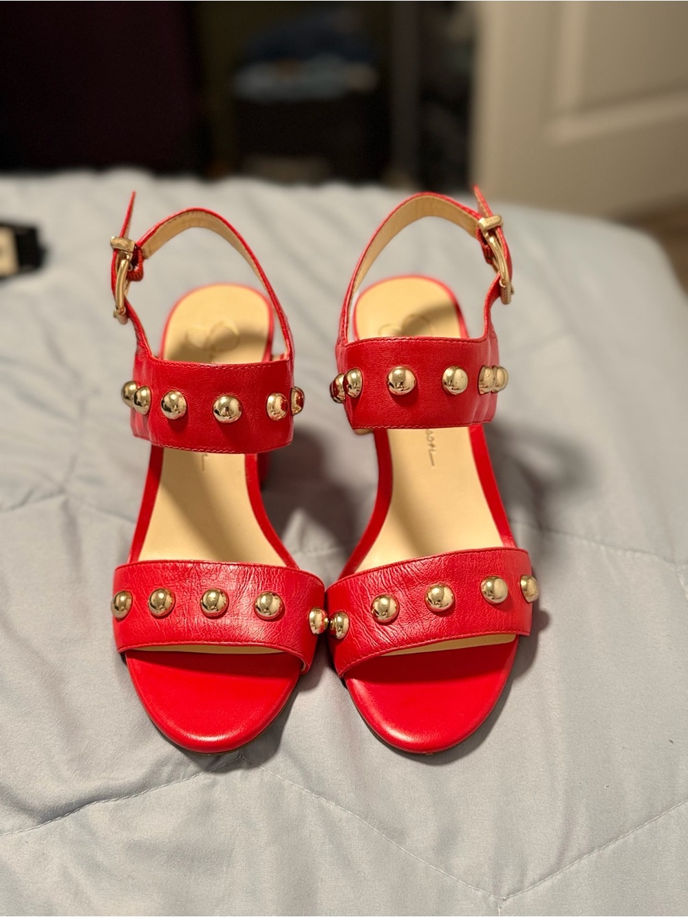 ❤️Jessica Simpson Red Leather Studded Ankle-Strap Sandals❤️